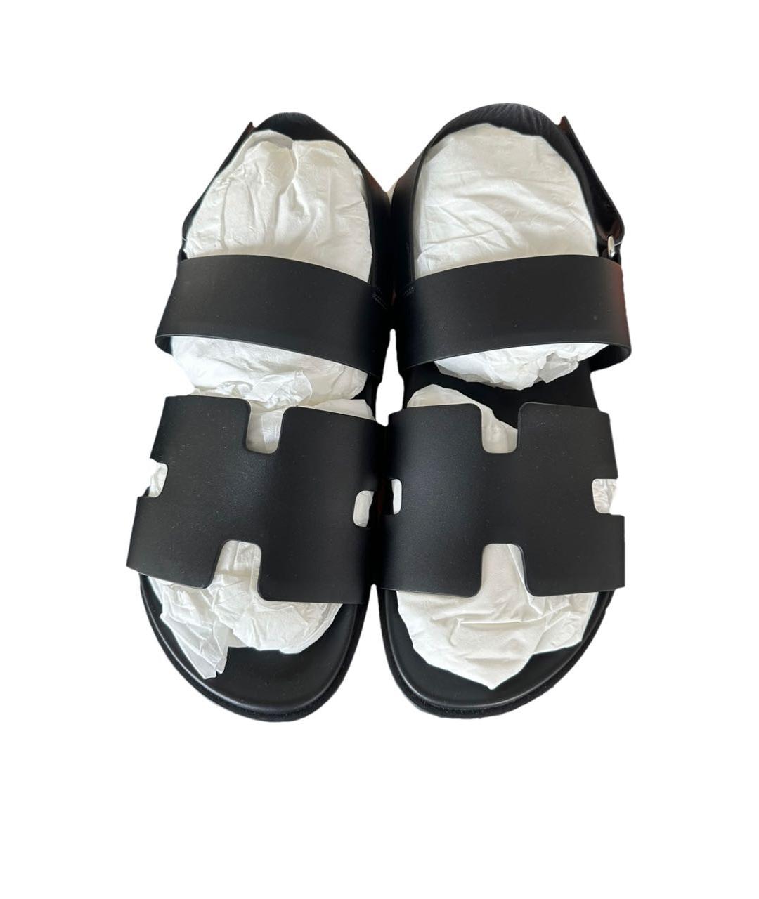 HERMES Черные кожаные сандалии, фото 3