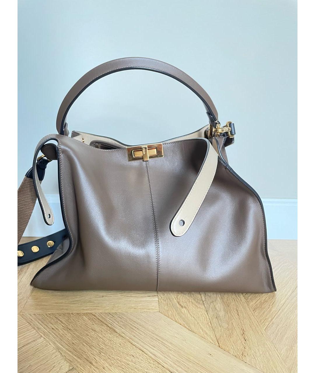 FENDI Коричневая кожаная сумка тоут, фото 2