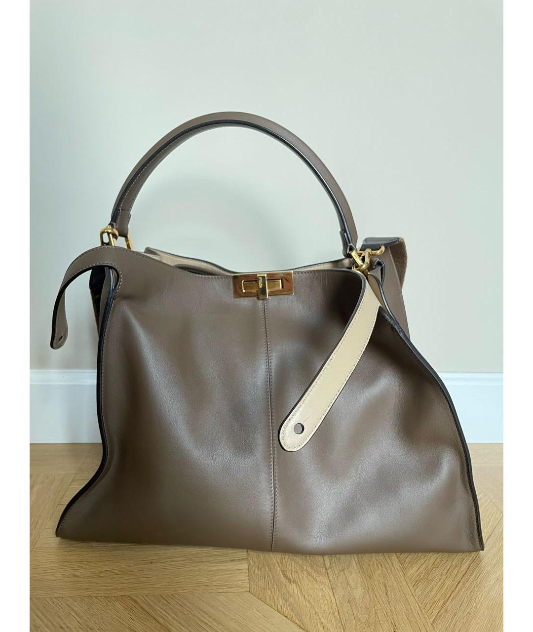 FENDI Коричневая кожаная сумка тоут, фото 9