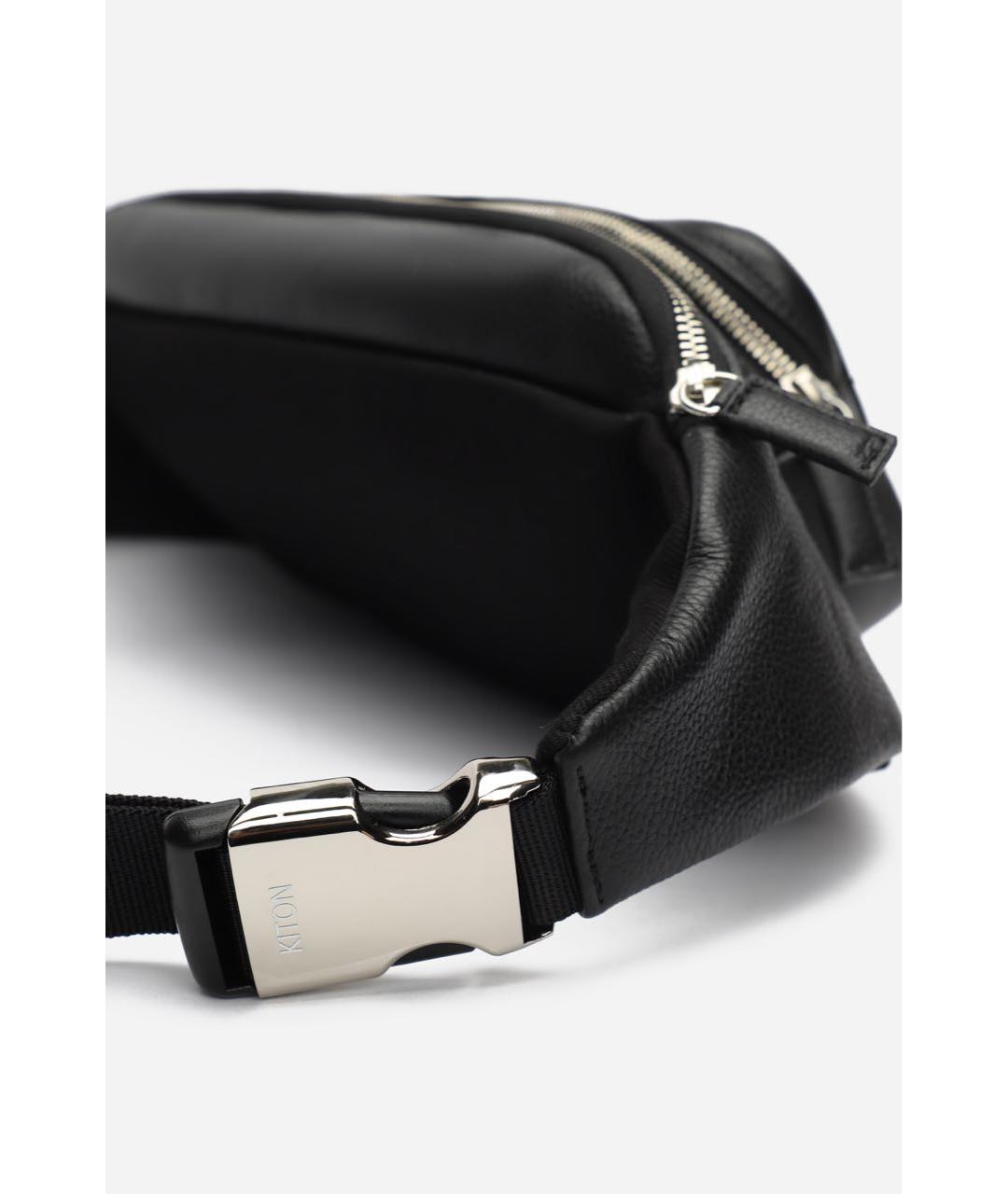 KITON Черная кожаная поясная сумка, фото 3