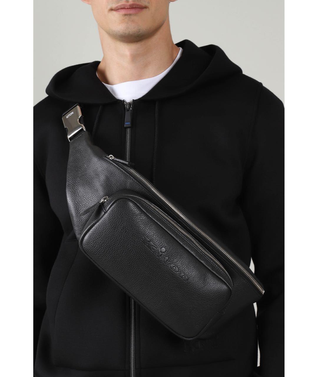 KITON Черная кожаная поясная сумка, фото 4