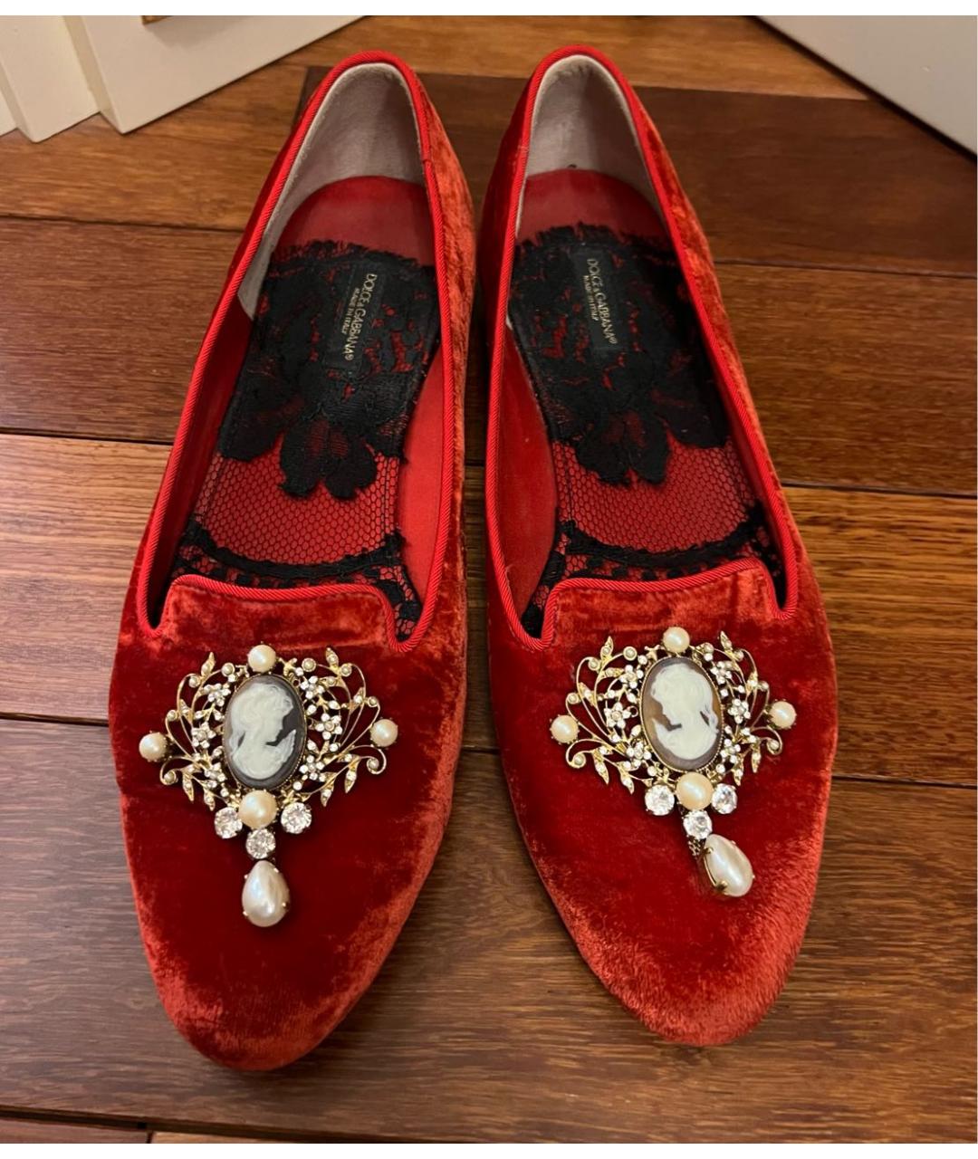 DOLCE&GABBANA Красные бархатные балетки, фото 2
