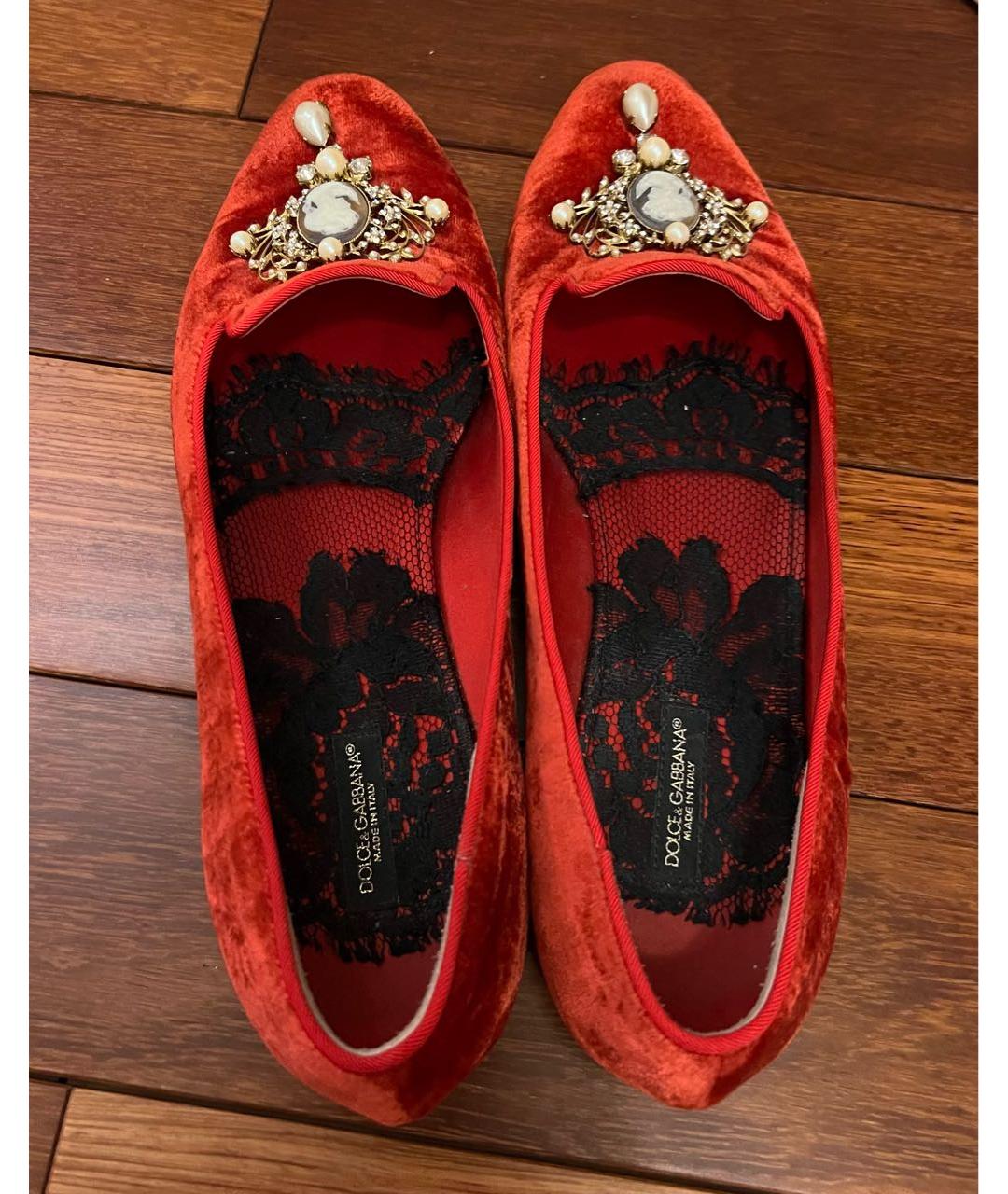 DOLCE&GABBANA Красные бархатные балетки, фото 3