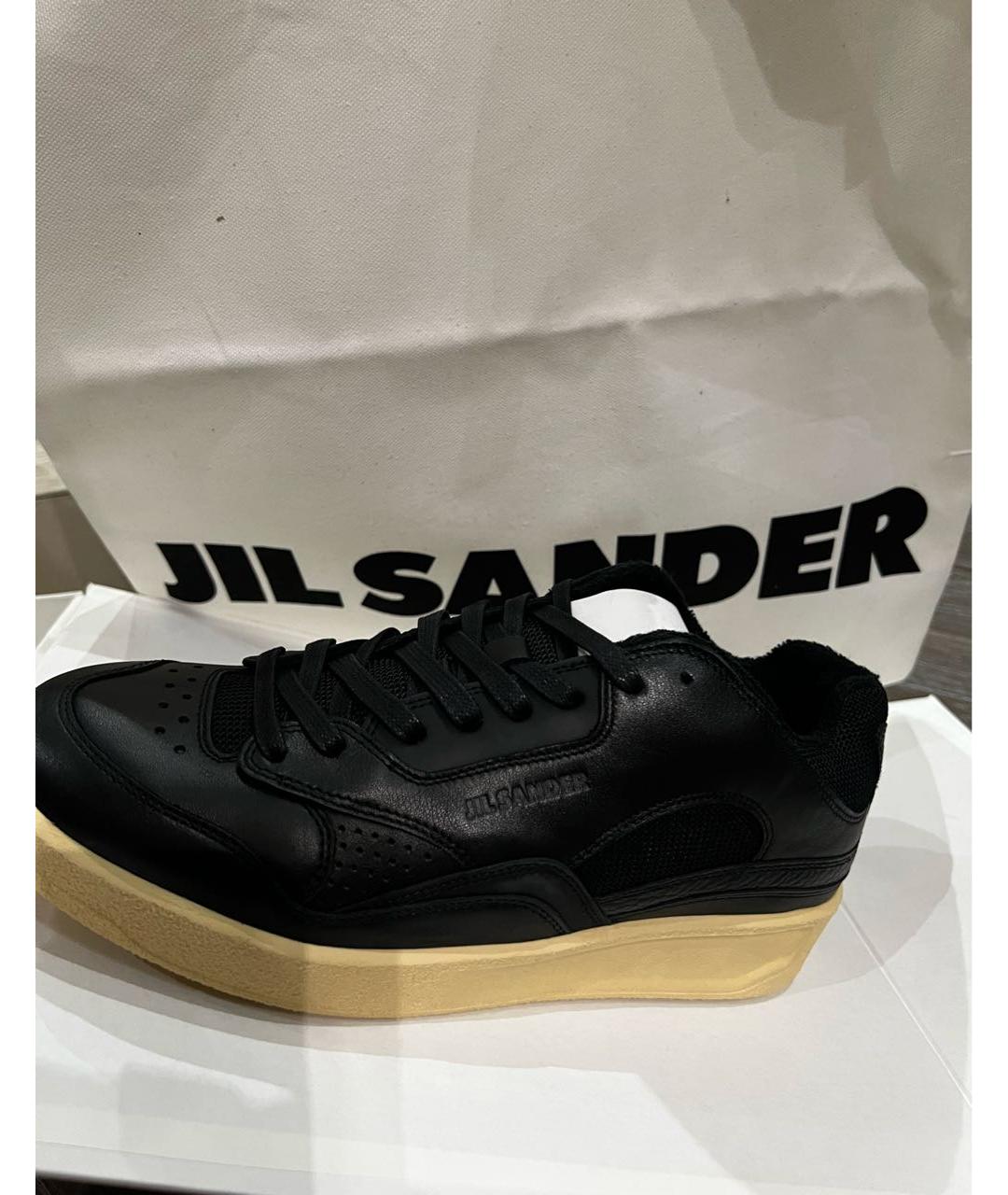 JIL SANDER Черные кожаные низкие кроссовки / кеды, фото 8