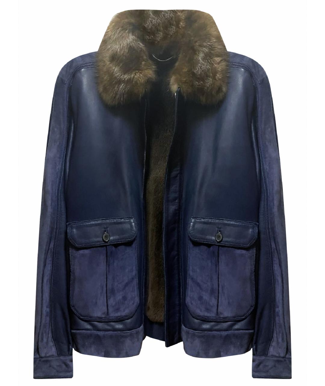 STEFANO RICCI Темно-синяя кожаная куртка, фото 1