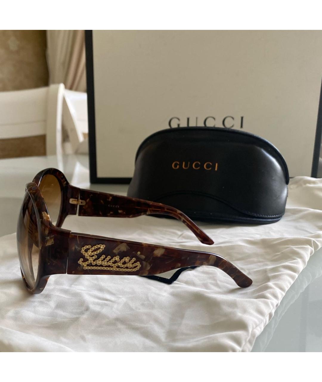GUCCI Коричневые пластиковые солнцезащитные очки, фото 2
