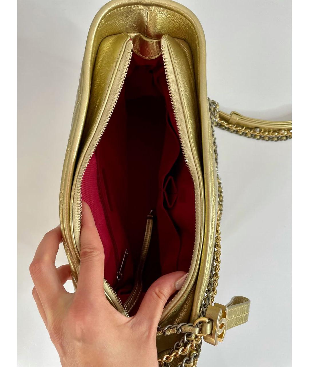 CHANEL PRE-OWNED Золотая кожаная сумка через плечо, фото 4