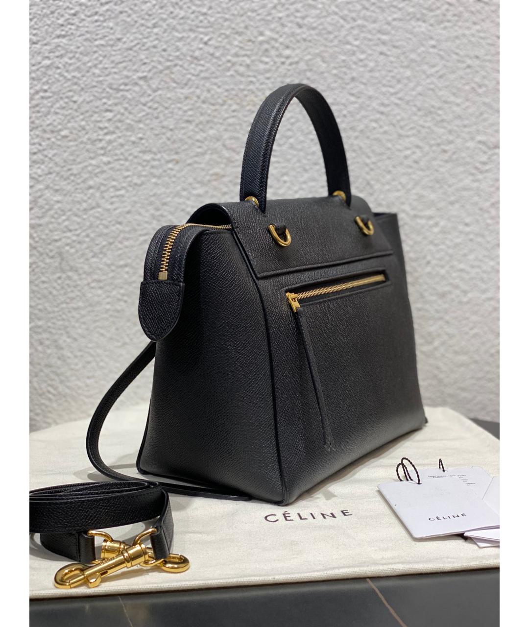 CELINE Черная кожаная сумка с короткими ручками, фото 4