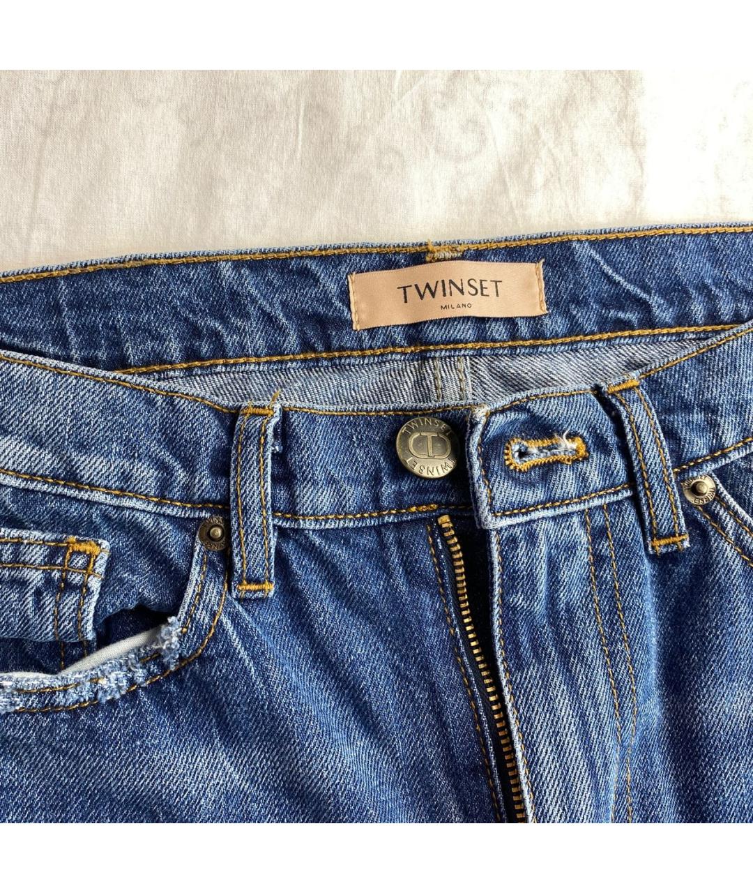 TWIN-SET Синие хлопковые прямые джинсы, фото 3