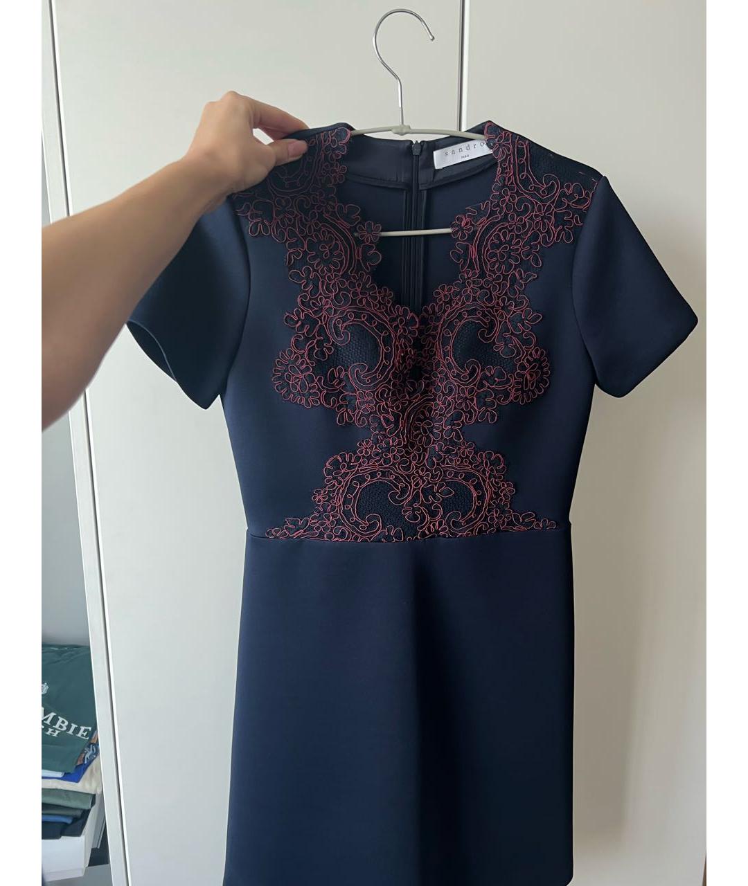 SANDRO Темно-синее полиэстеровое коктейльное платье, фото 4