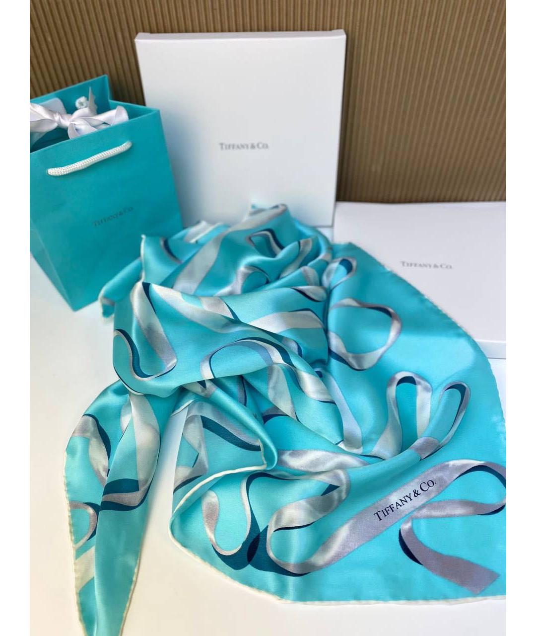 TIFFANY&CO Бирюзовый шелковый платок, фото 4