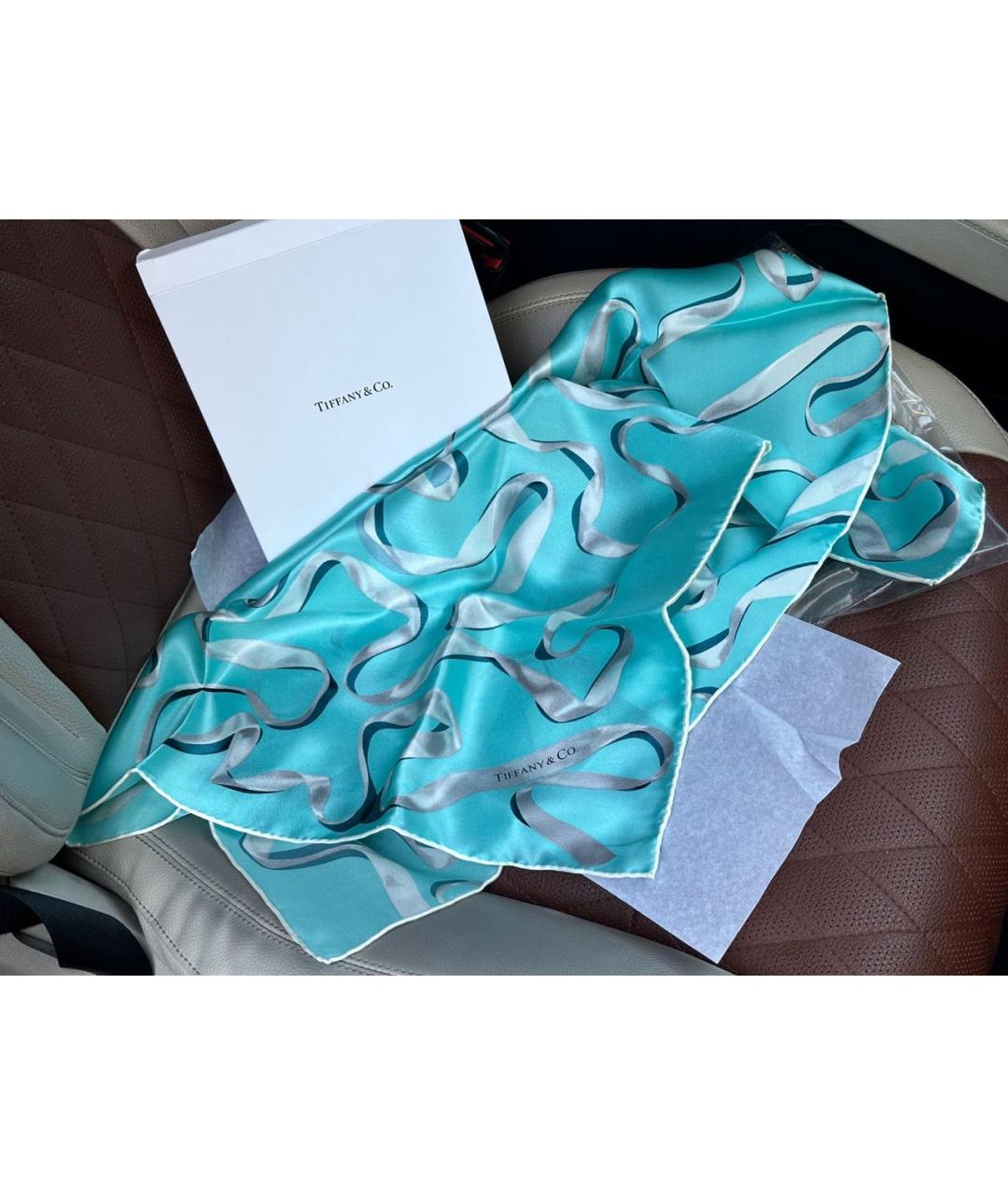 TIFFANY&CO Бирюзовый шелковый платок, фото 2