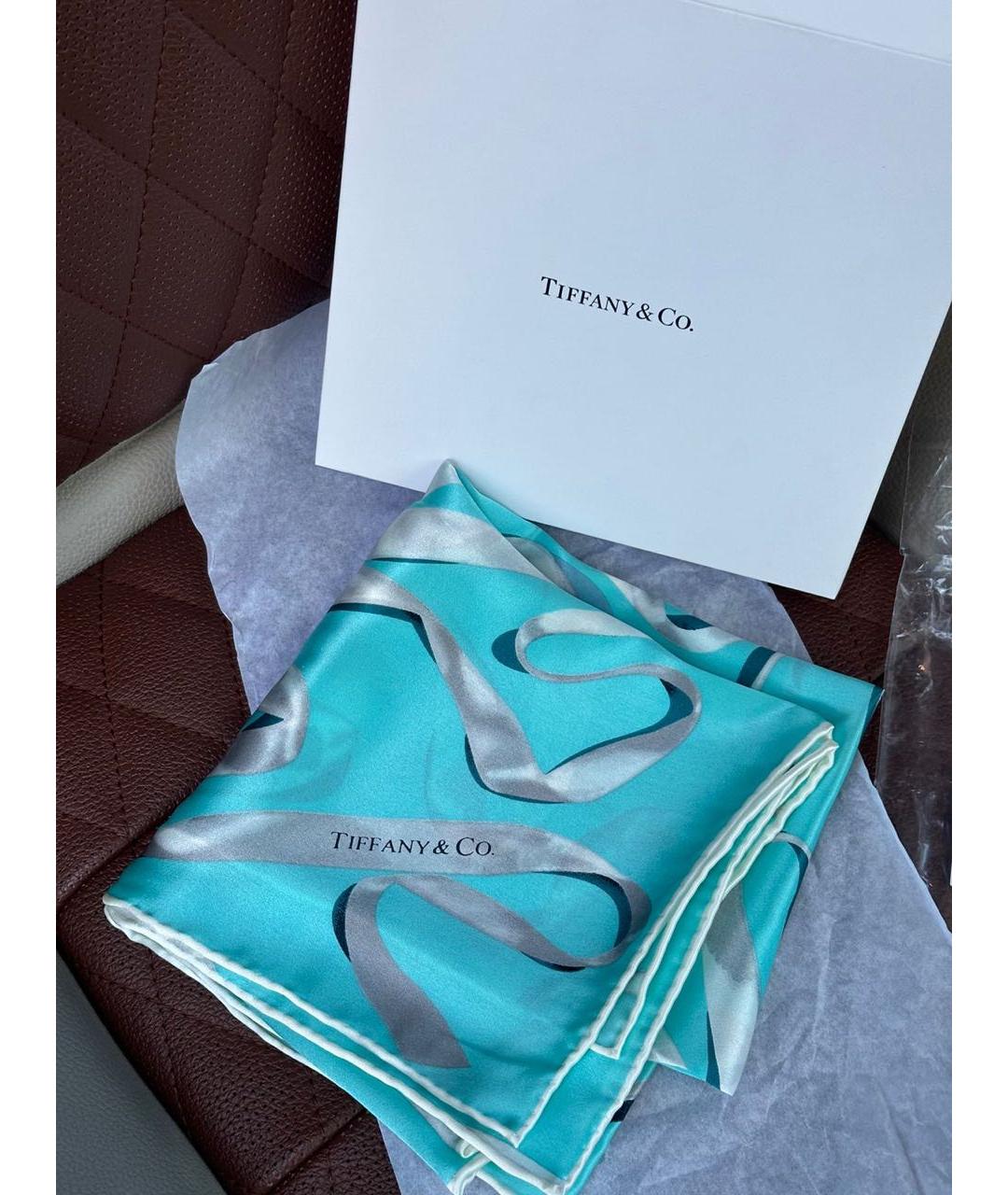 TIFFANY&CO Бирюзовый шелковый платок, фото 5