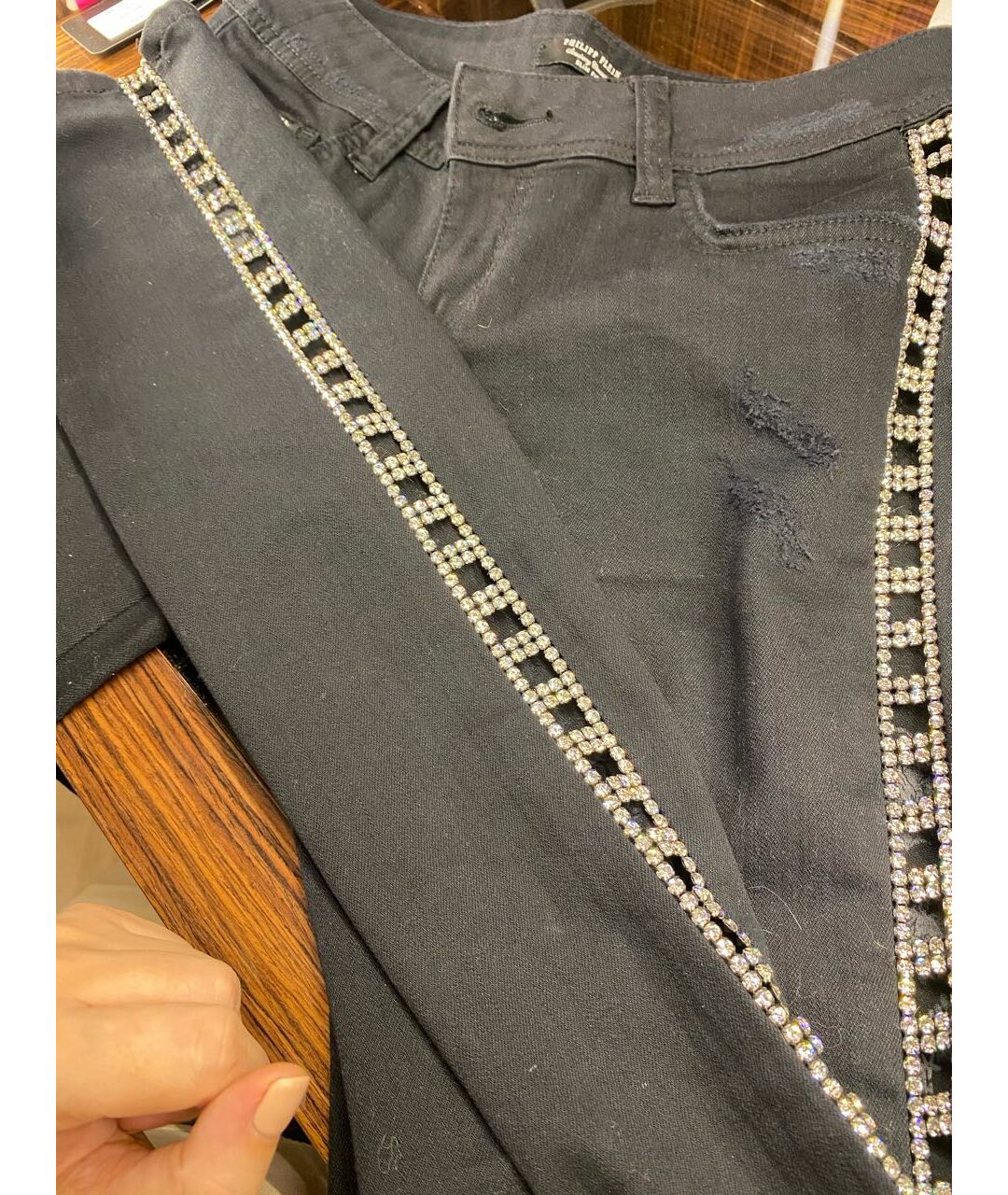 PHILIPP PLEIN Черные хлопко-полиэстеровые джинсы слим, фото 5