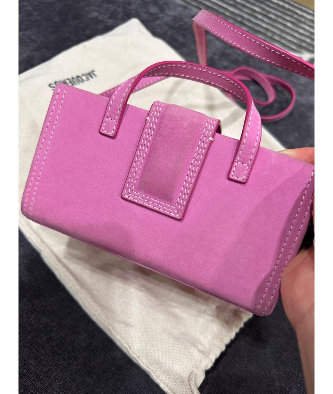 JACQUEMUS Розовая замшевая сумка через плечо, фото 3