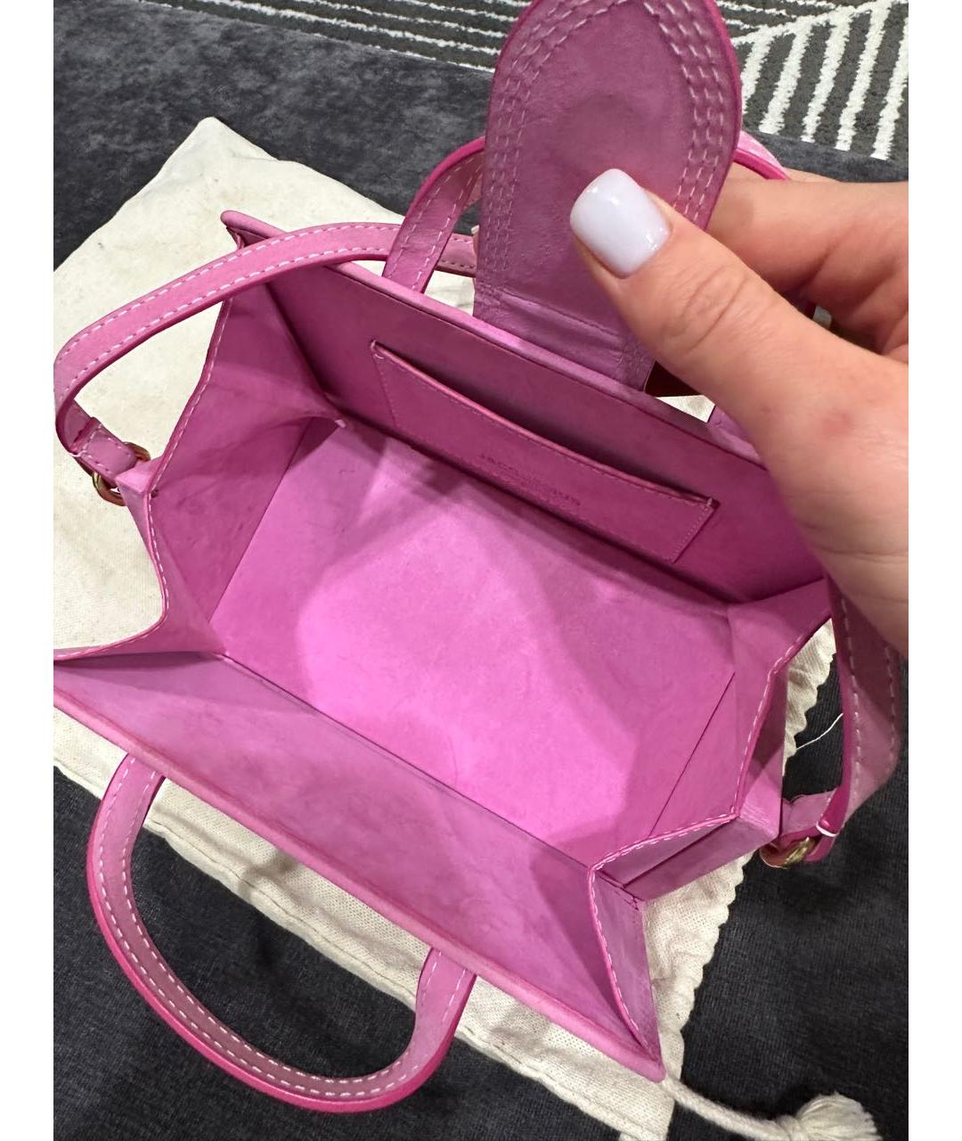 JACQUEMUS Розовая замшевая сумка через плечо, фото 4