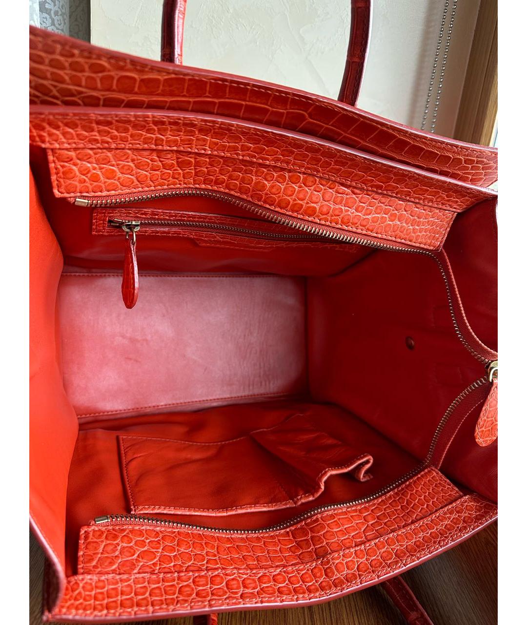 CELINE PRE-OWNED Оранжевая сумка с короткими ручками из экзотической кожи, фото 6