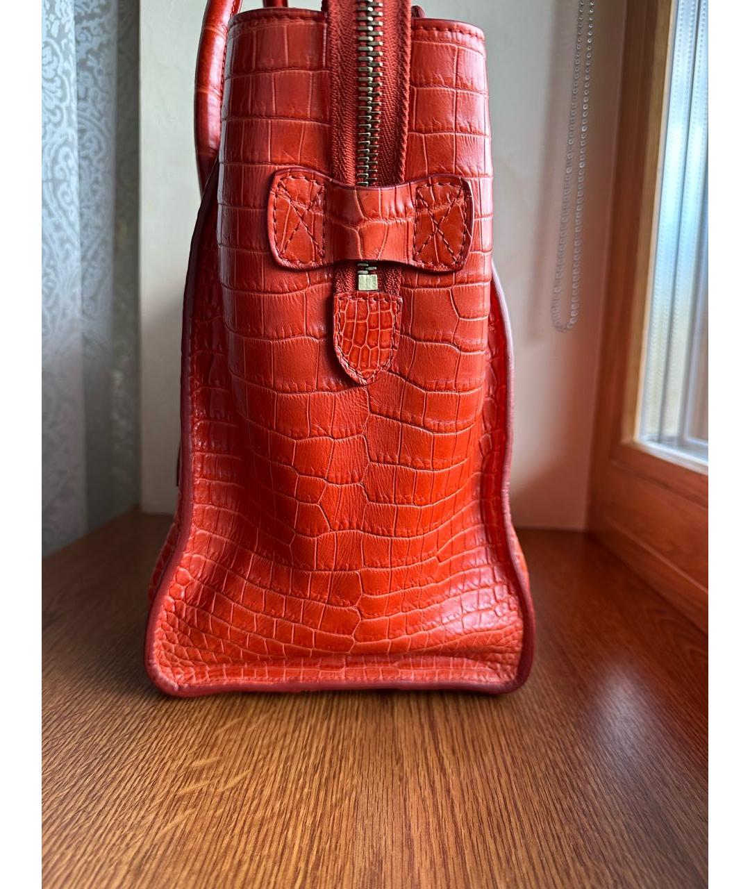 CELINE PRE-OWNED Оранжевая сумка с короткими ручками из экзотической кожи, фото 4