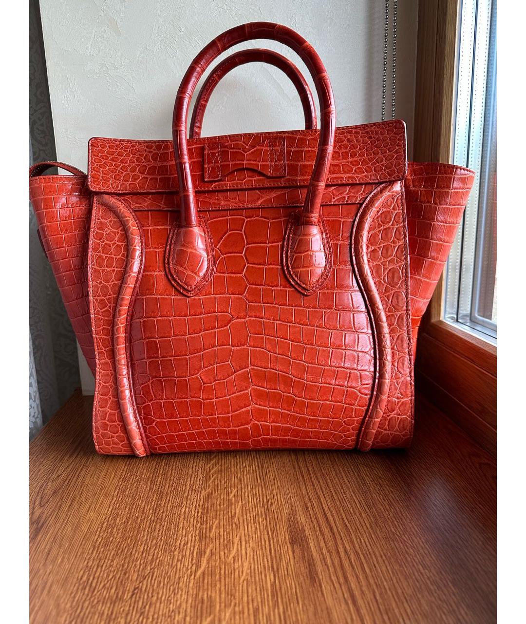 CELINE PRE-OWNED Оранжевая сумка с короткими ручками из экзотической кожи, фото 2