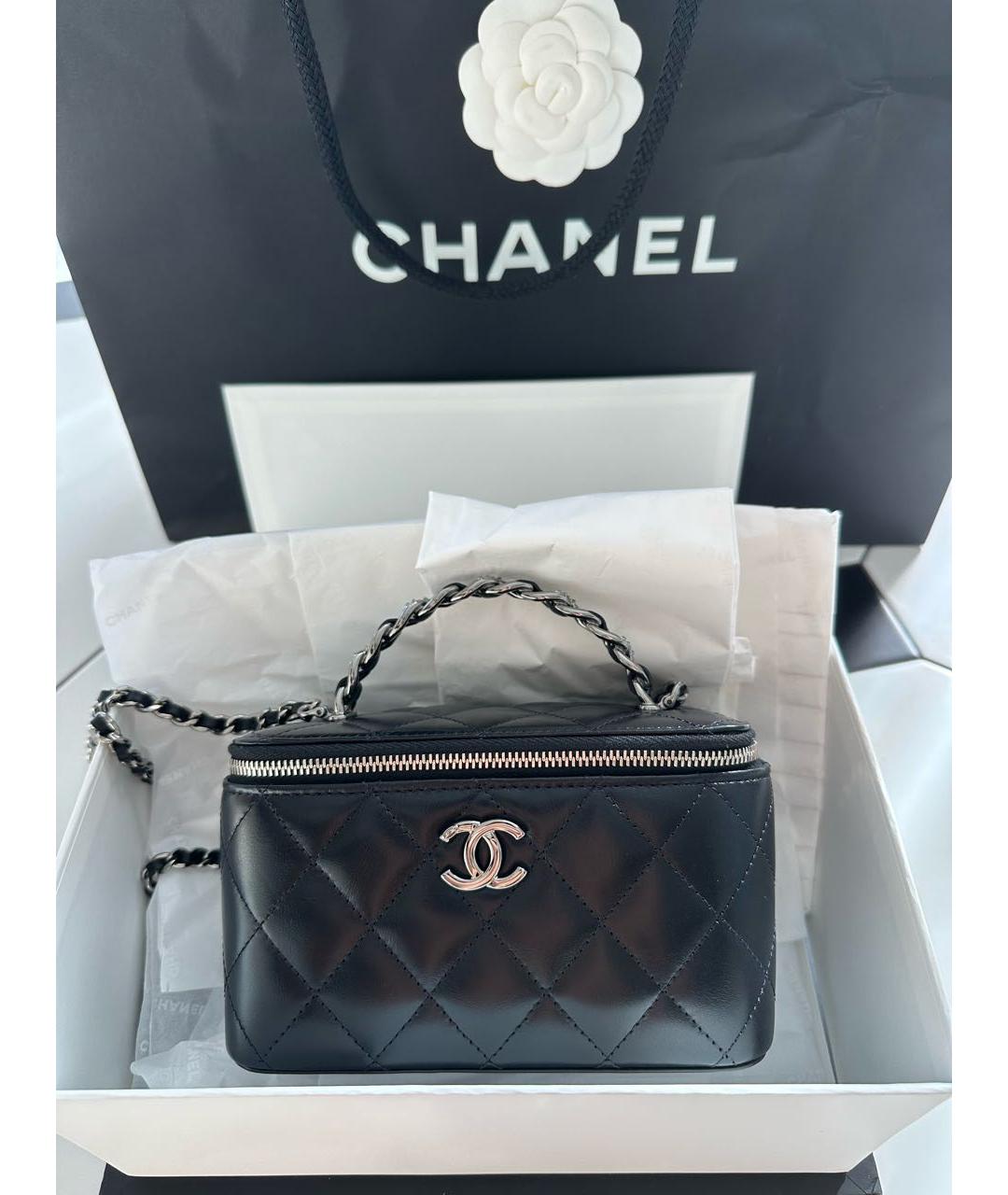 CHANEL Черная кожаная сумка с короткими ручками, фото 6
