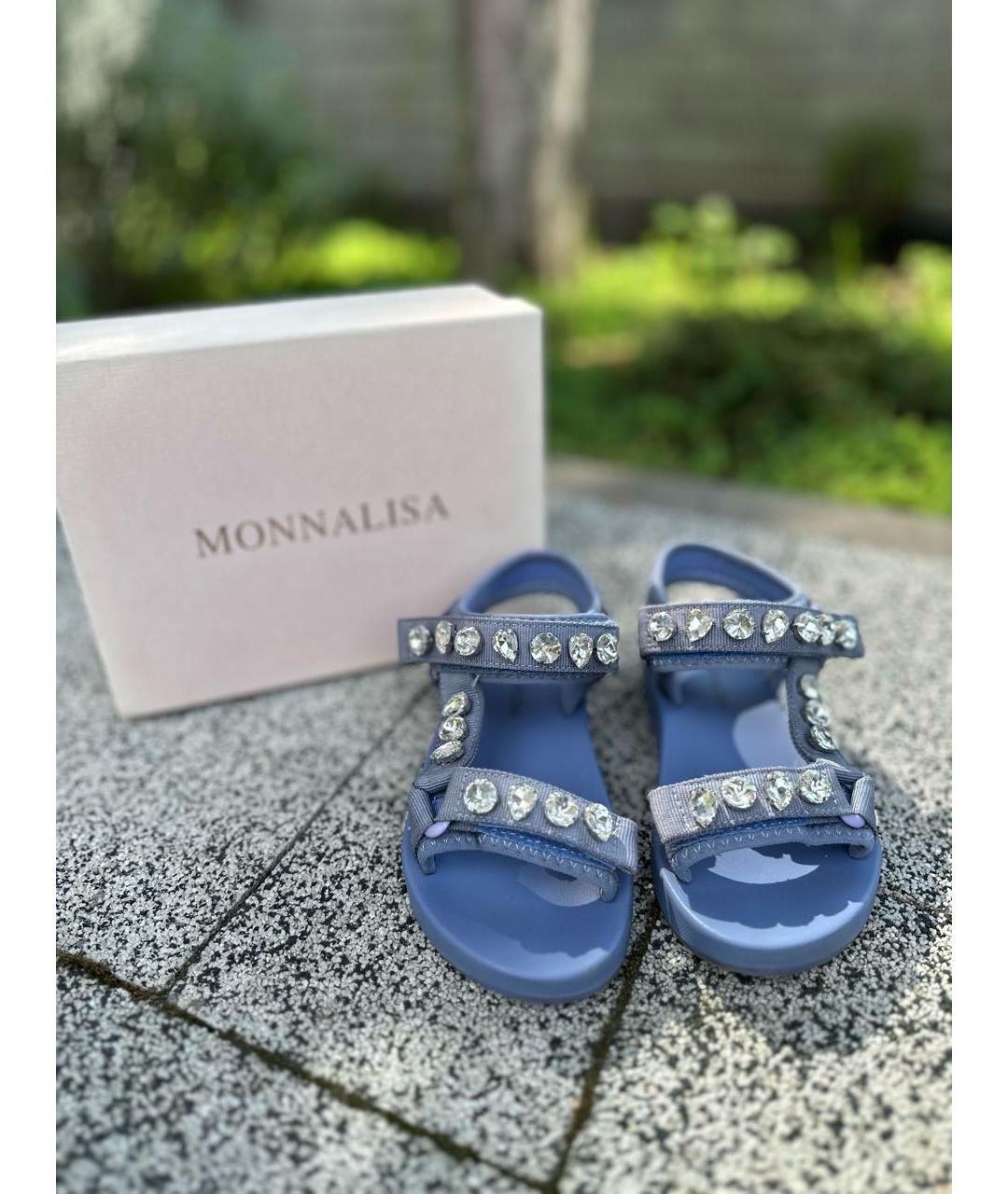 MONNALISA Голубые текстильные сандалии и шлепанцы, фото 2