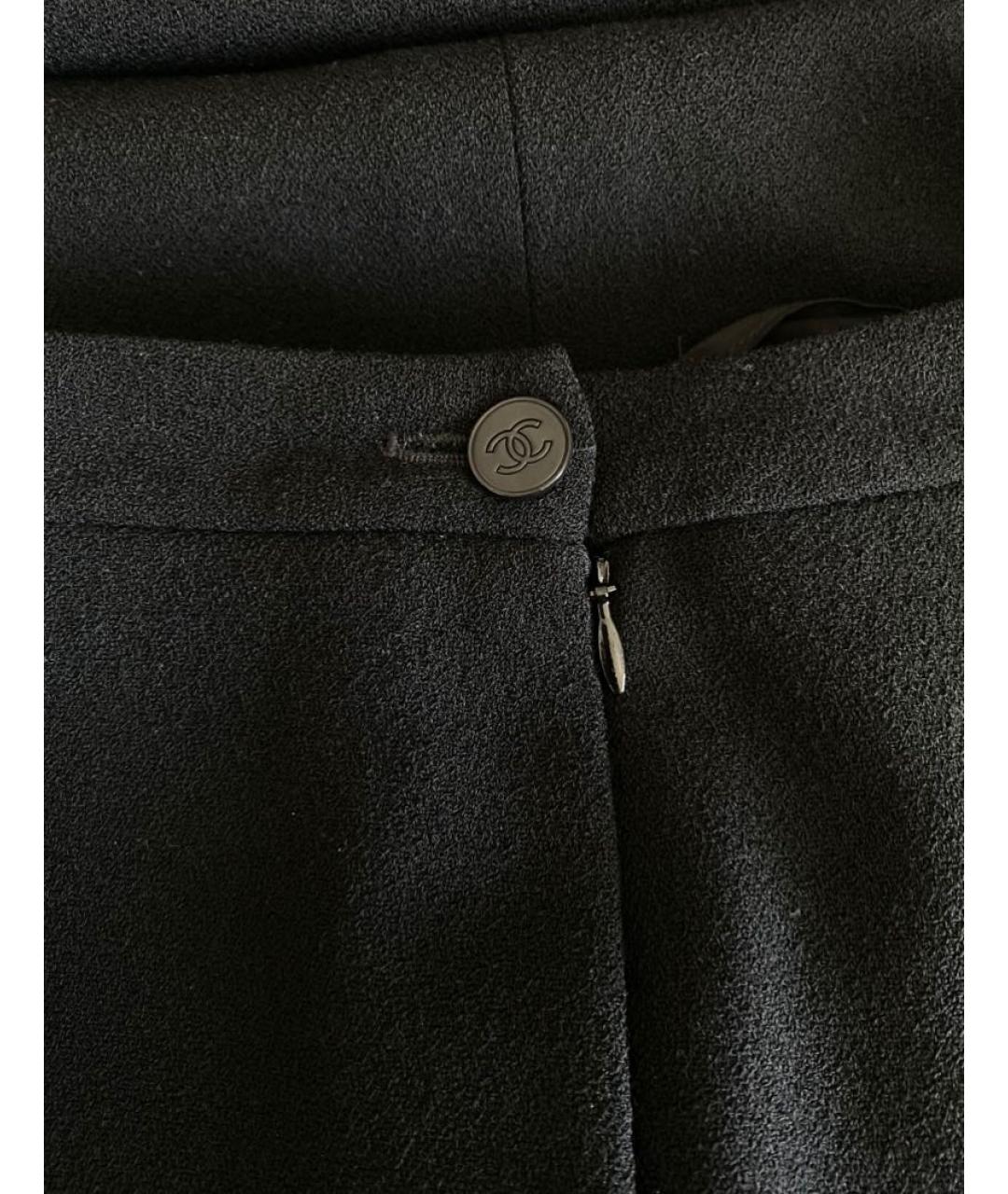 CHANEL PRE-OWNED Черные шерстяные прямые брюки, фото 4