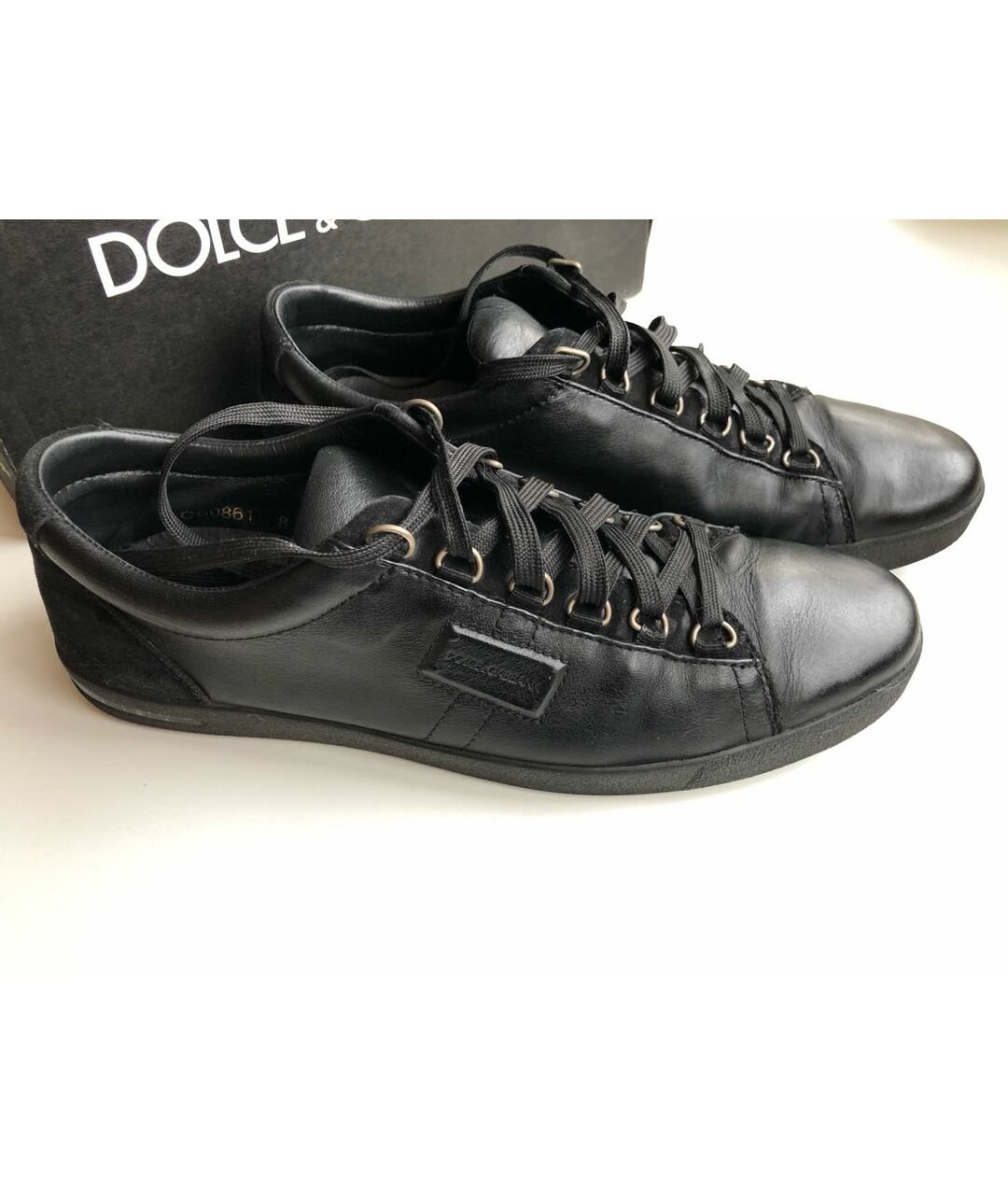 DOLCE&GABBANA Черные кожаные низкие кроссовки / кеды, фото 3
