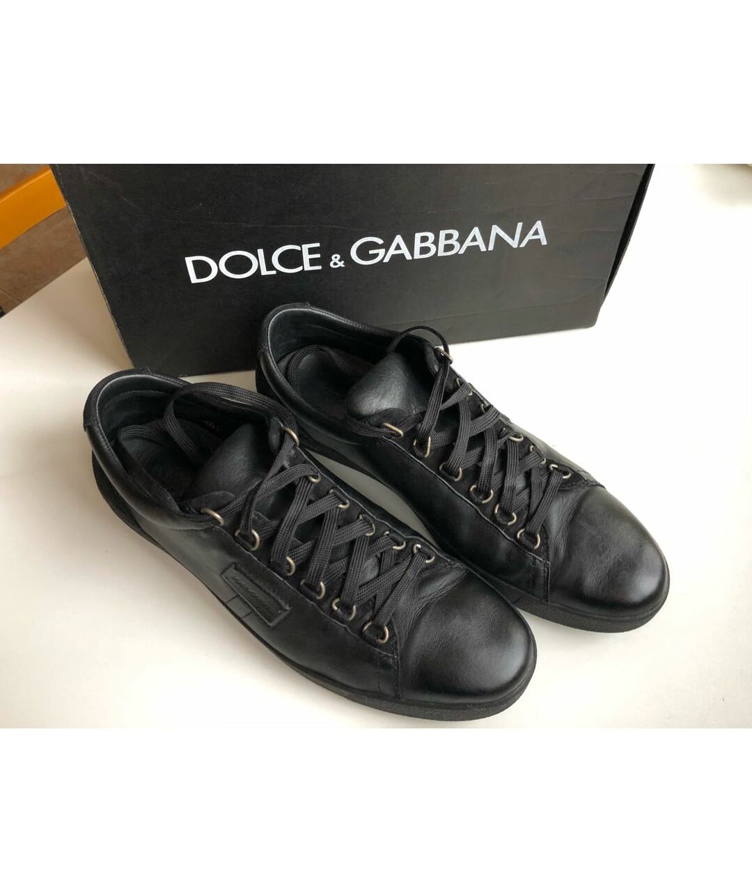 DOLCE&GABBANA Черные кожаные низкие кроссовки / кеды, фото 2