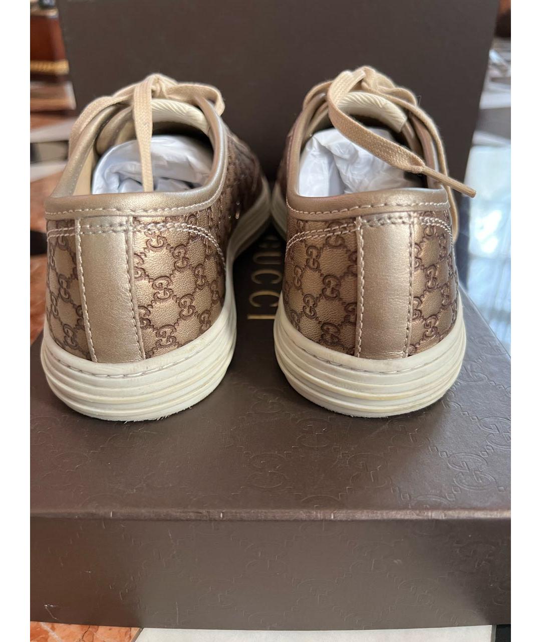 GUCCI Золотые кожаные кроссовки, фото 4