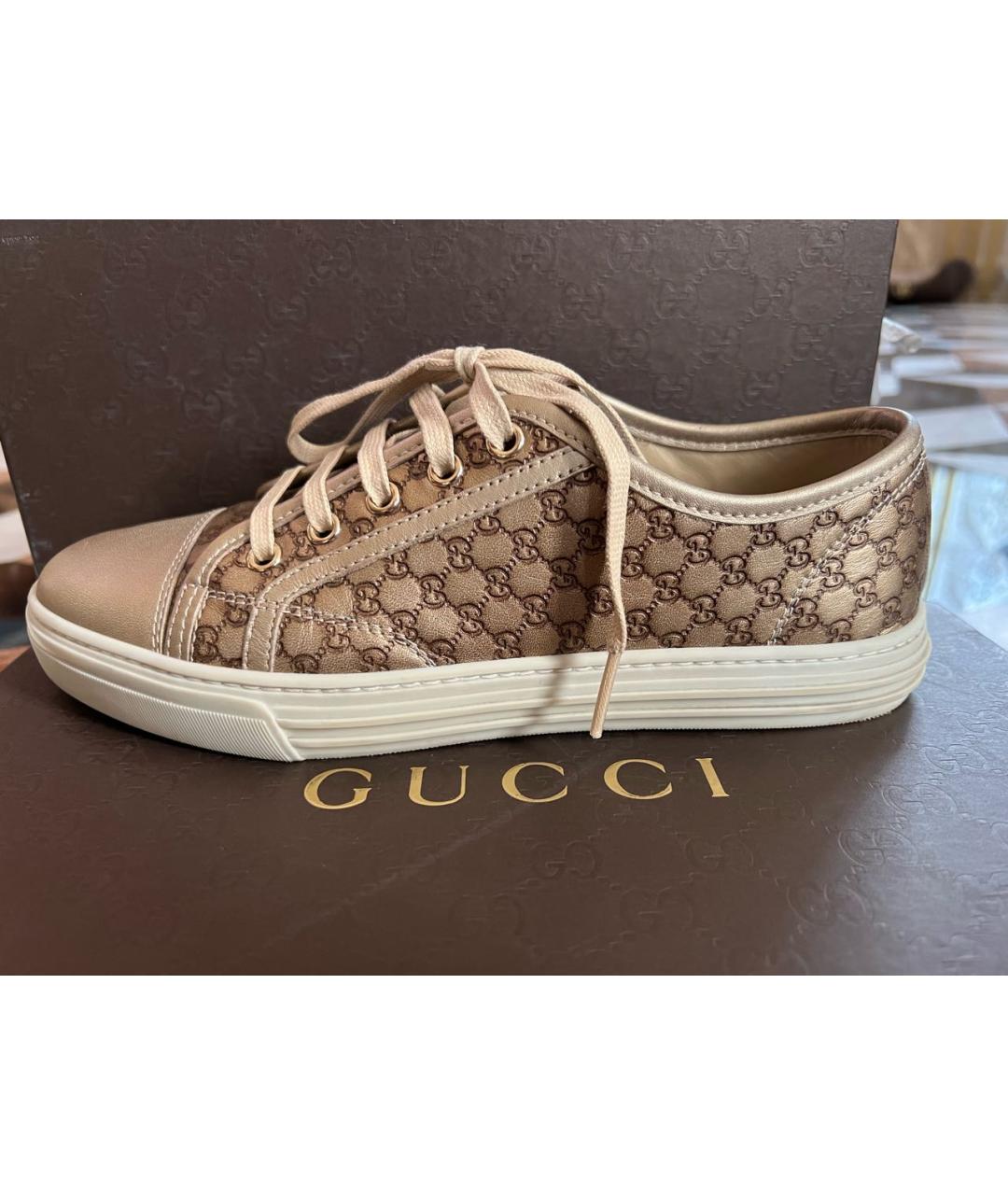 GUCCI Золотые кожаные кроссовки, фото 5
