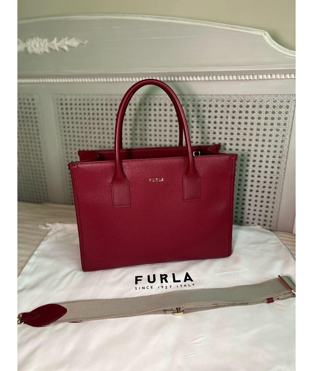 FURLA Бордовая кожаная сумка тоут, фото 6
