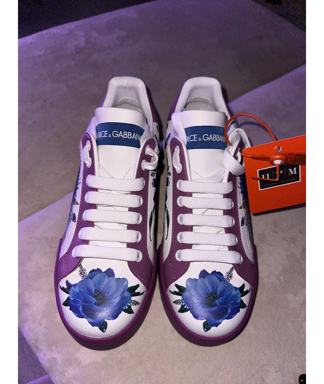 DOLCE&GABBANA Фиолетовые кожаные кеды, фото 2