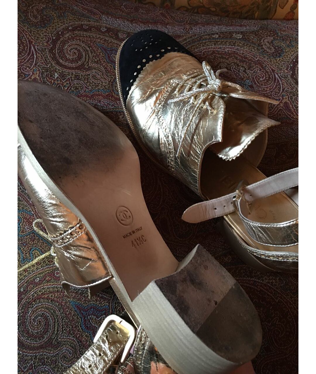CHANEL PRE-OWNED Золотые кожаные сандалии, фото 3