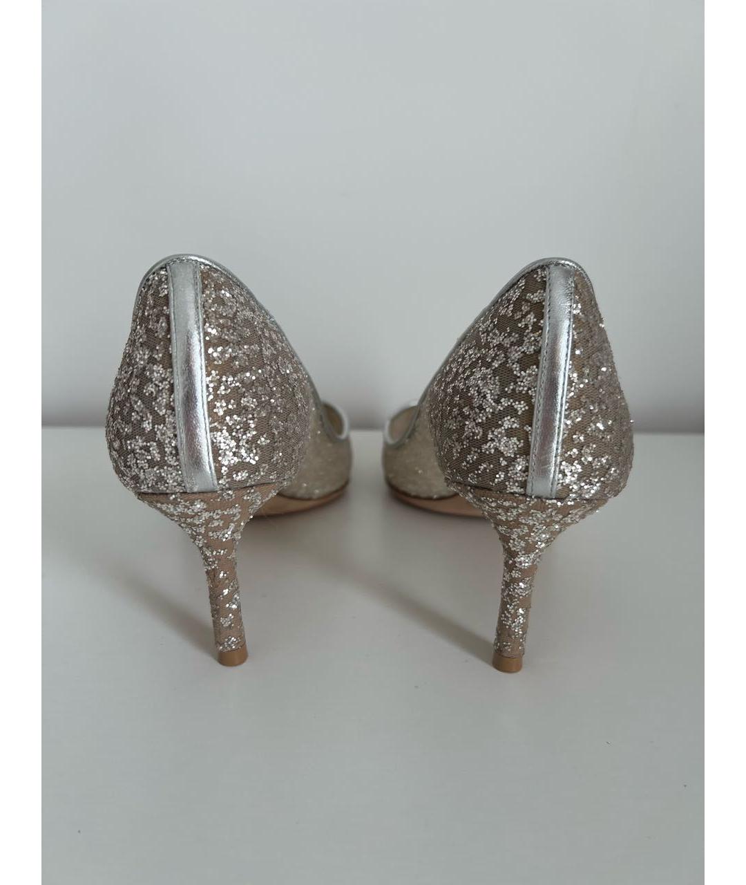 JIMMY CHOO Серебряные текстильные свадебные туфли на низком каблуке, фото 4