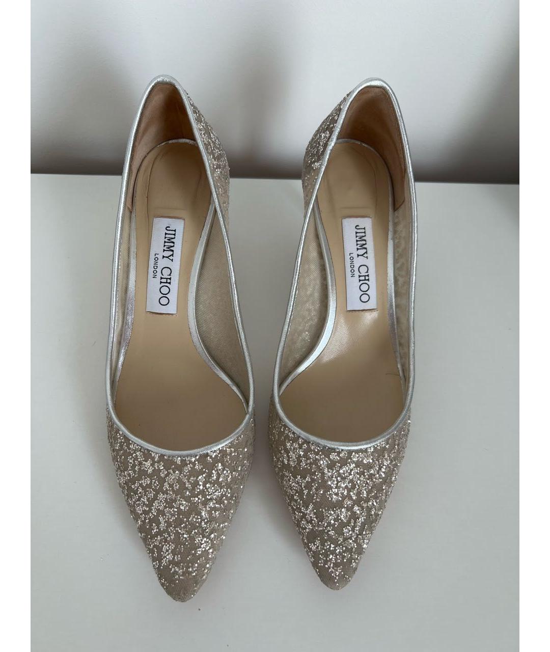 JIMMY CHOO Серебряные текстильные свадебные туфли на низком каблуке, фото 2