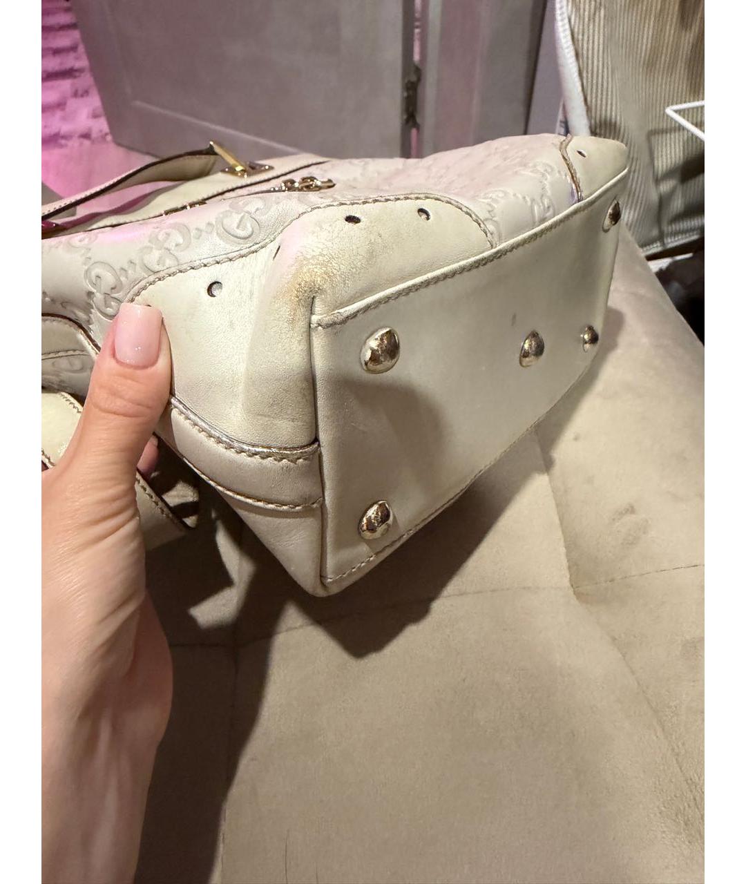 GUCCI Бежевая кожаная сумка с короткими ручками, фото 8