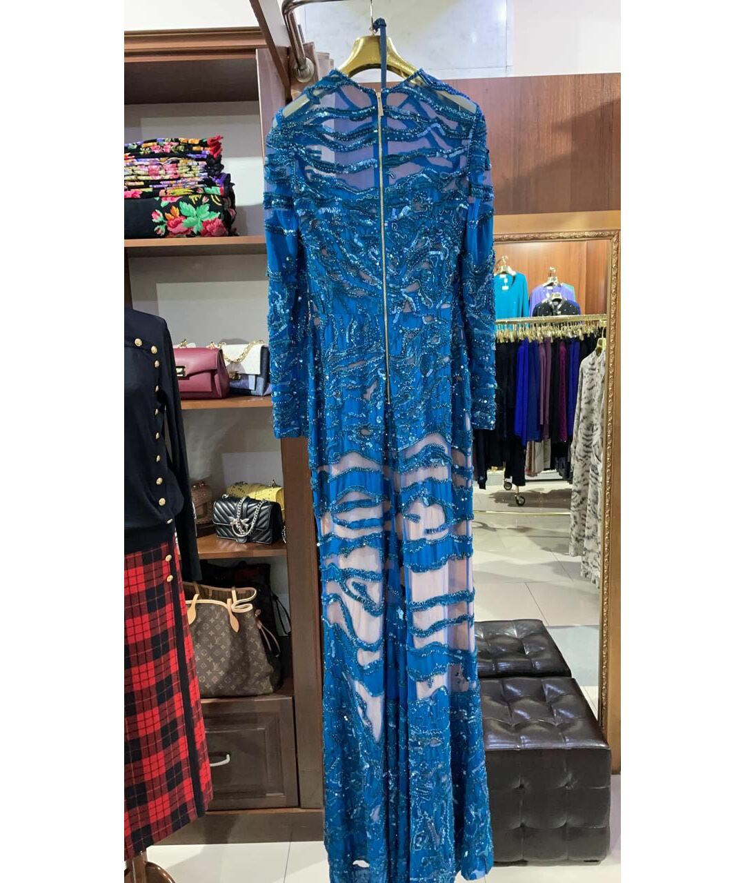 ELIE SAAB Синее кружевное вечернее платье, фото 3