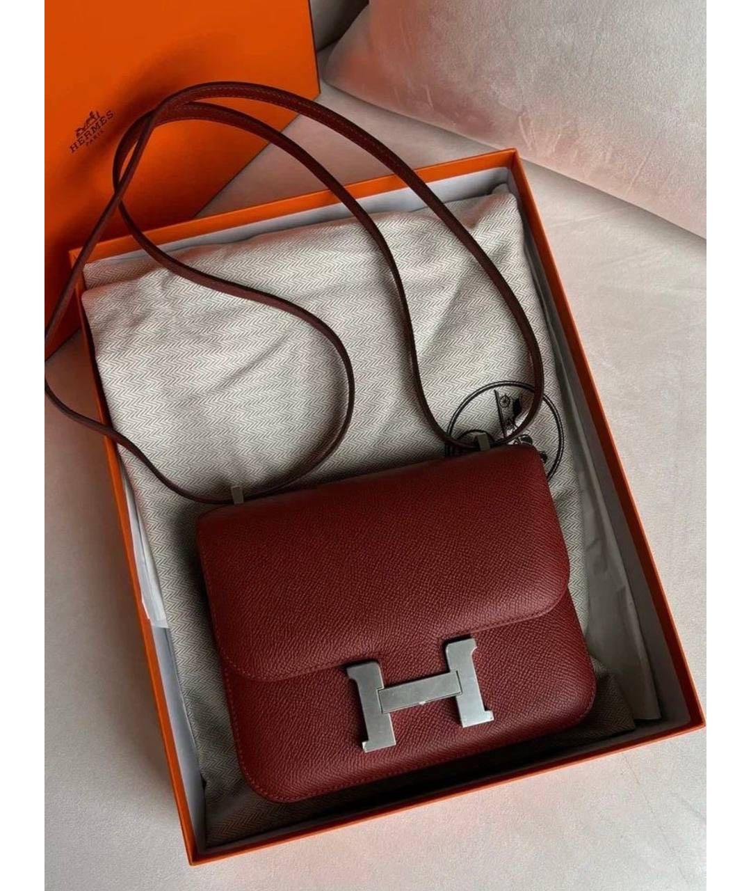 HERMES Бордовая кожаная сумка через плечо, фото 4