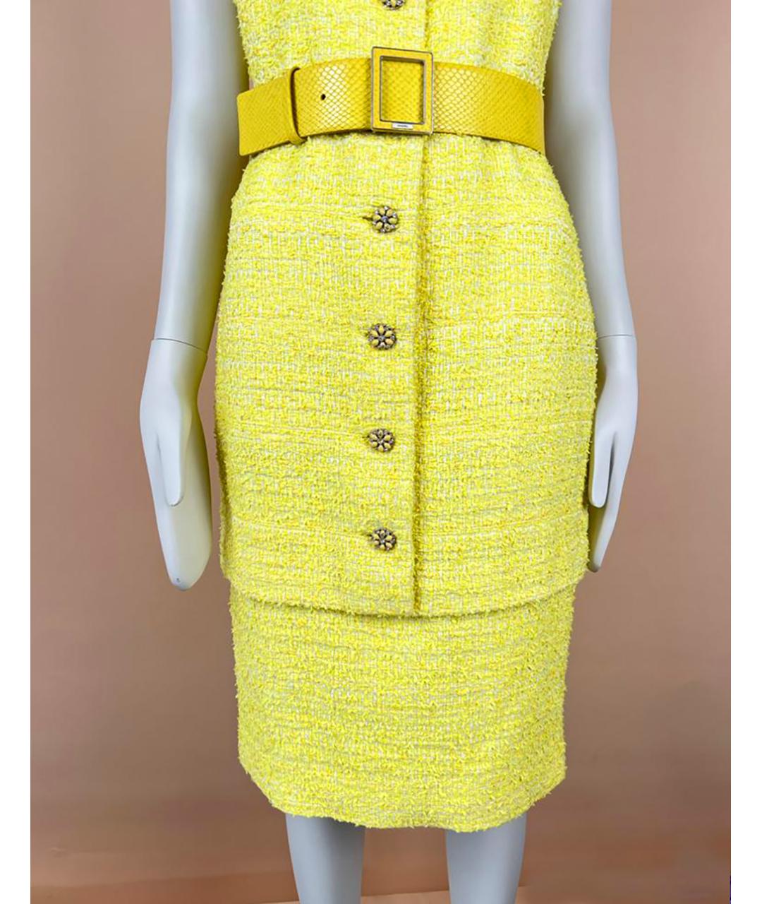 CHANEL PRE-OWNED Желтое твидовое коктейльное платье, фото 8