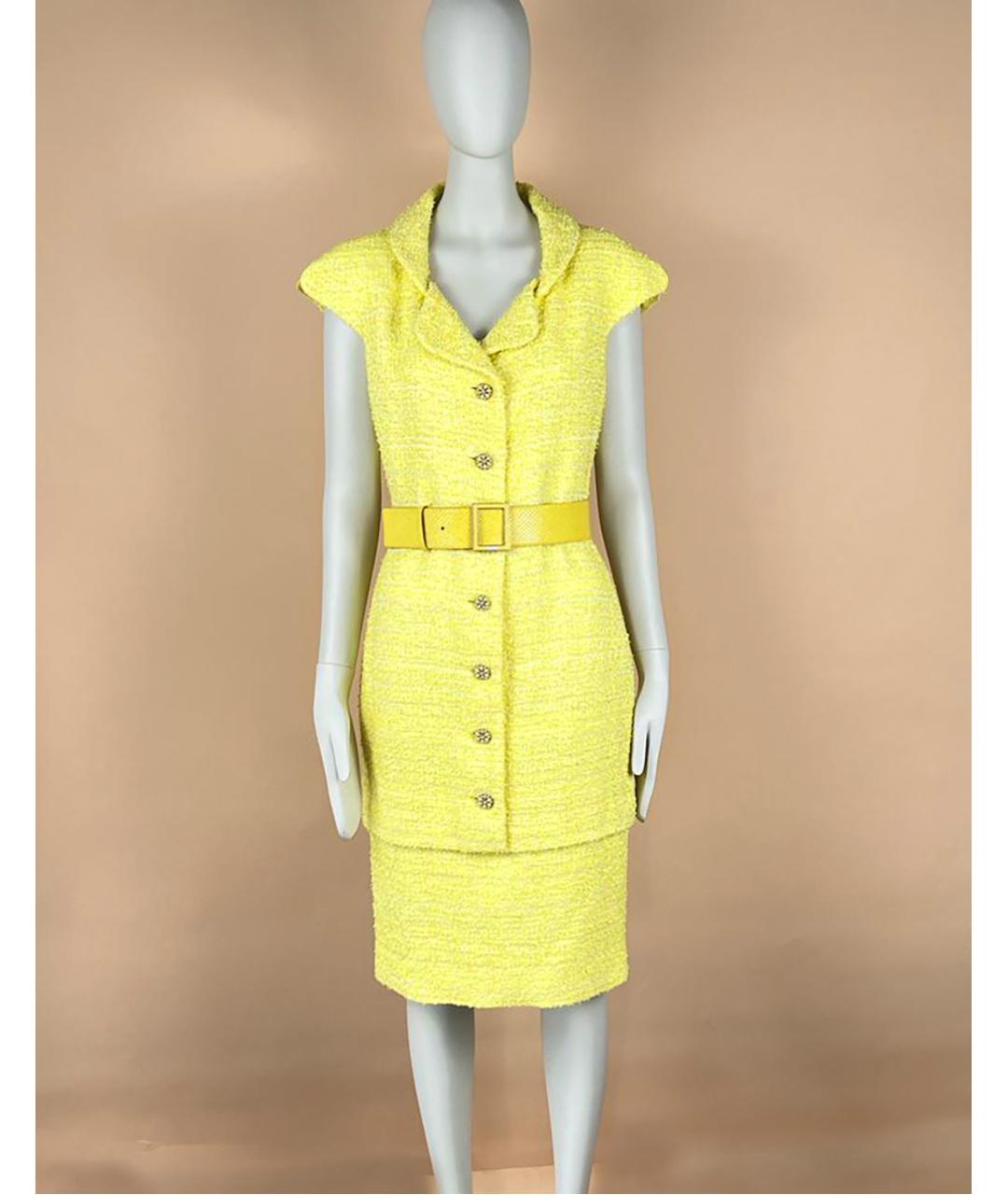 CHANEL PRE-OWNED Желтое твидовое коктейльное платье, фото 5