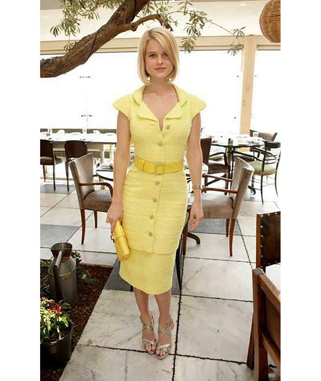 CHANEL PRE-OWNED Желтое твидовое коктейльное платье, фото 4