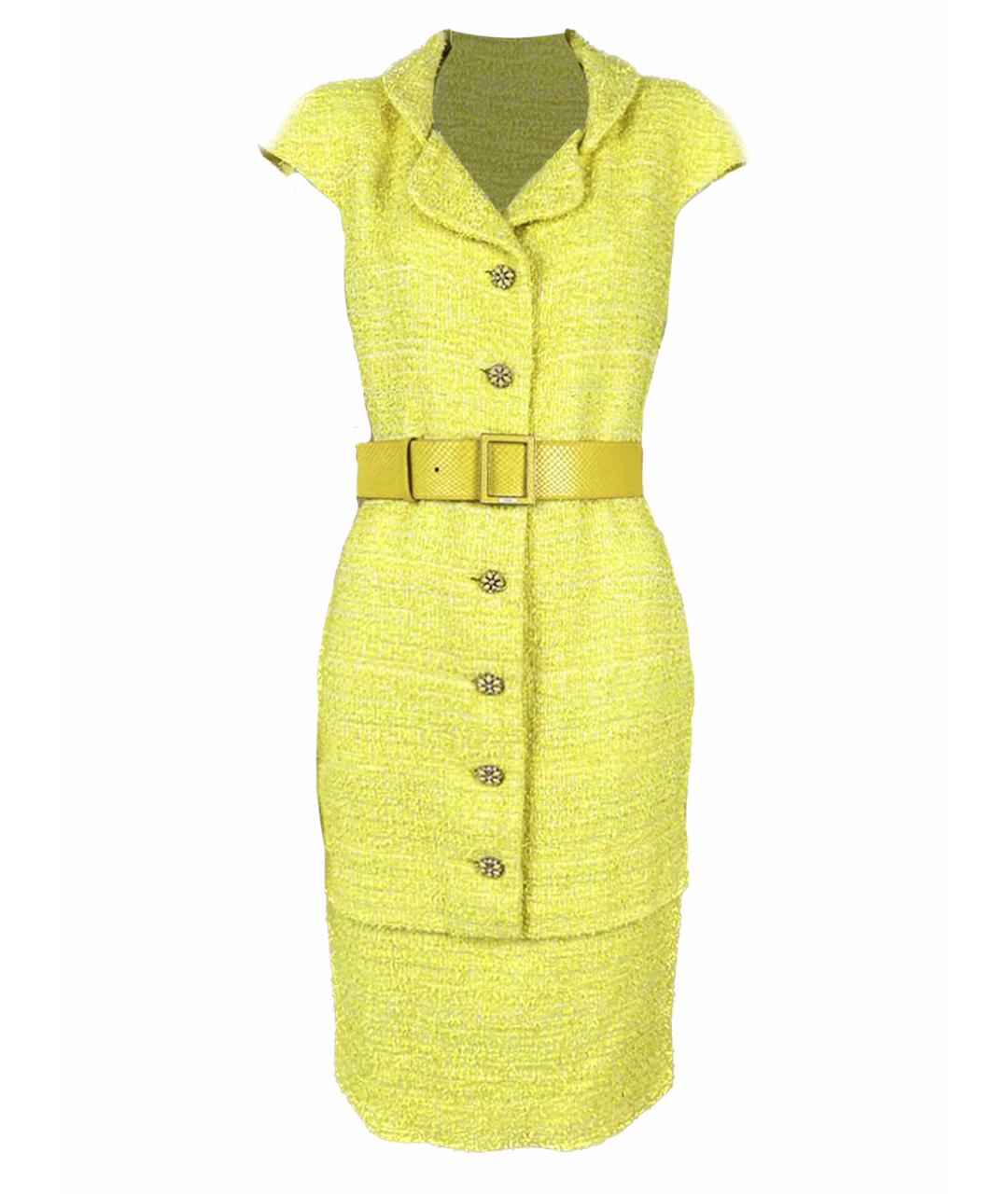 CHANEL PRE-OWNED Желтое твидовое коктейльное платье, фото 1