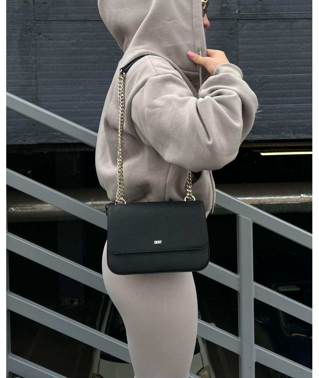 DKNY Черная кожаная сумка через плечо, фото 2