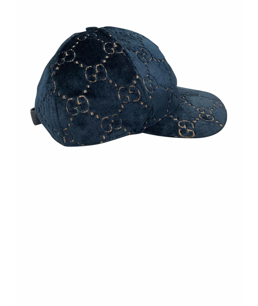 GUCCI Темно-синяя бархатная кепка/бейсболка, фото 1