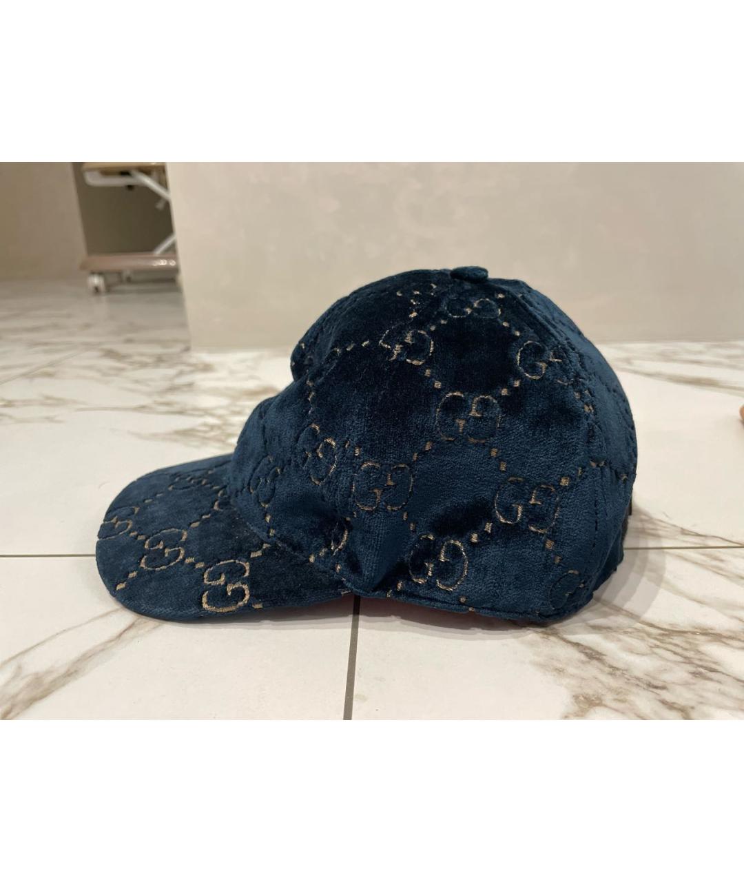 GUCCI Темно-синяя бархатная кепка/бейсболка, фото 2
