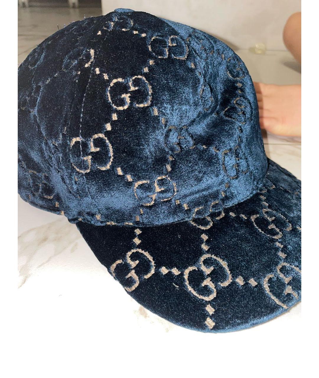 GUCCI Темно-синяя бархатная кепка/бейсболка, фото 4