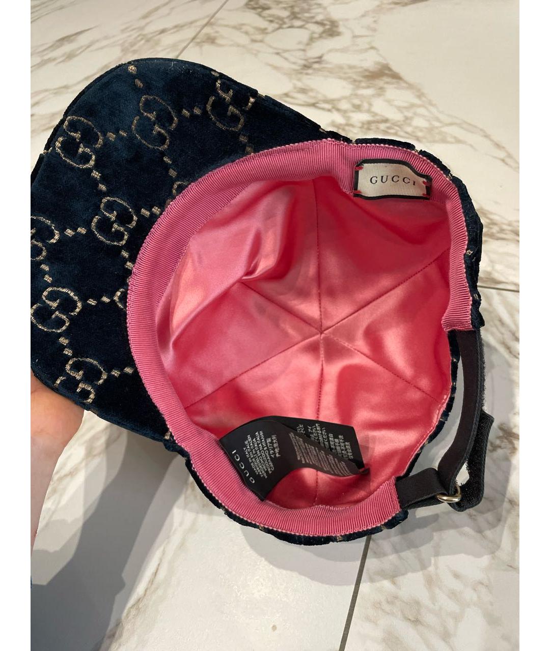 GUCCI Темно-синяя бархатная кепка/бейсболка, фото 5