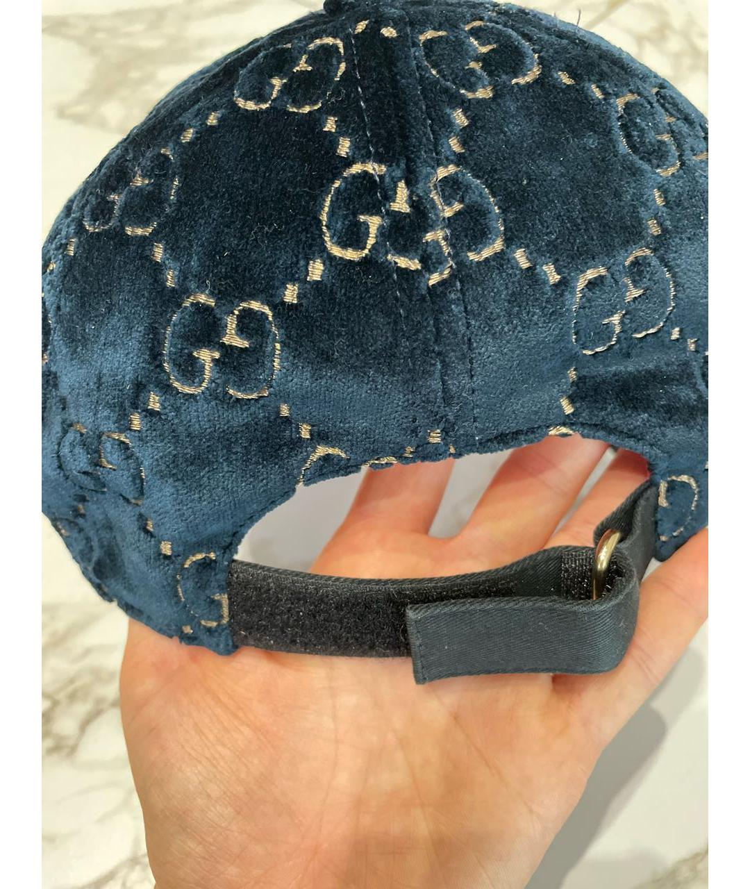 GUCCI Темно-синяя бархатная кепка/бейсболка, фото 7