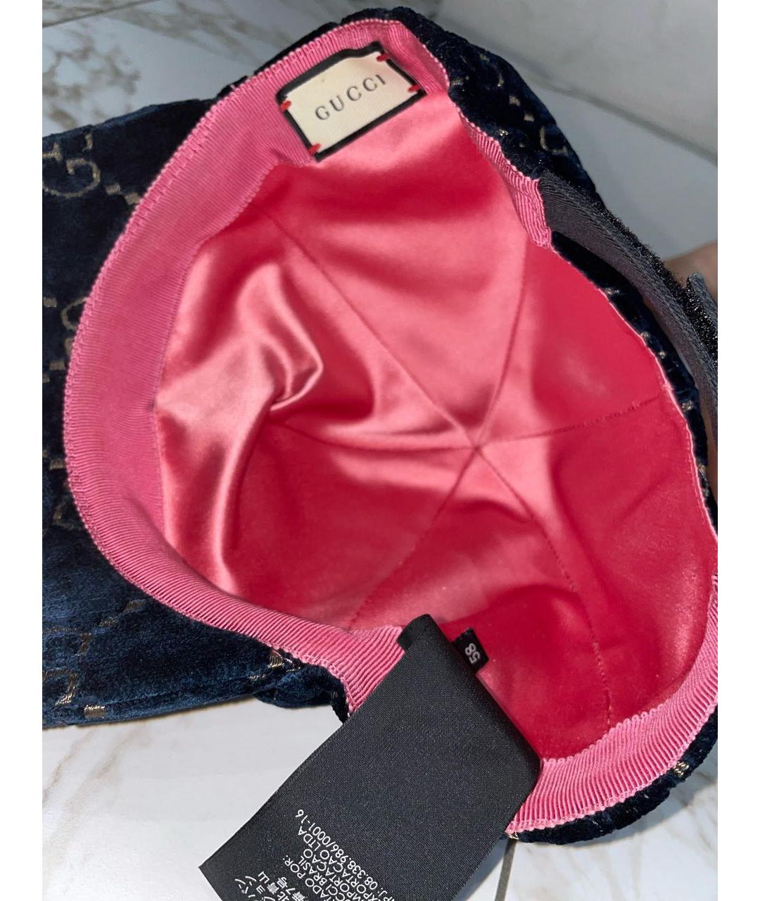 GUCCI Темно-синяя бархатная кепка/бейсболка, фото 6