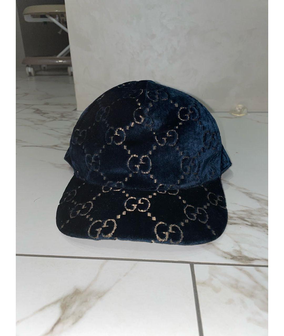 GUCCI Темно-синяя бархатная кепка/бейсболка, фото 3